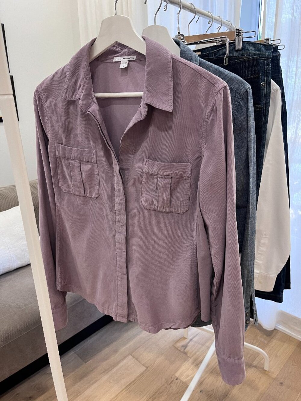 JAMES PERSE, MAUVE, PIN CORD FITTED SHIRT, SIZE 3 (LARGE)